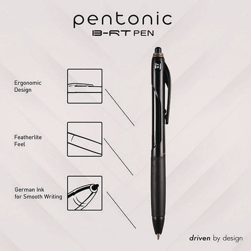 Pentonic Ballpoint Pen, Retractable, Fine 0.7 Mm, Black Ink, Black Barrel, 12/pack