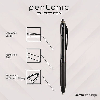 Pentonic Ballpoint Pen, Retractable, Fine 0.7 Mm, Black Ink, Black Barrel, 12/pack