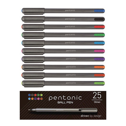 Pentonic Ballpoint Pen, Stick, Medium 1 Mm, Assorted Ink Colors, Charcoal Gray Barrel, 25/pack