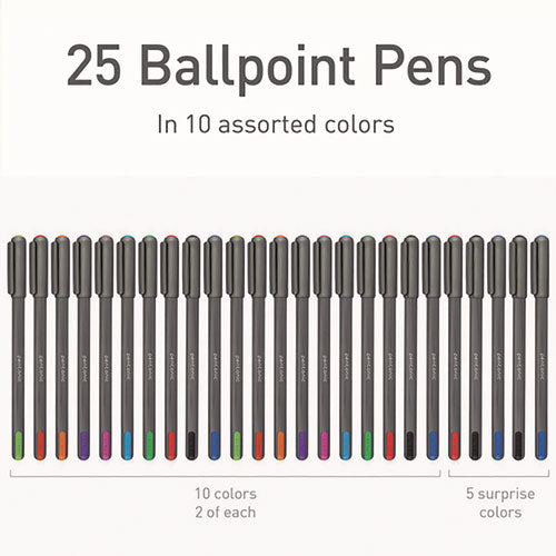 Pentonic Ballpoint Pen, Stick, Medium 1 Mm, Assorted Ink Colors, Charcoal Gray Barrel, 25/pack