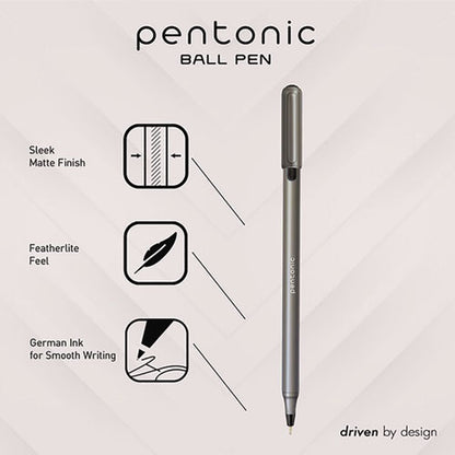 Pentonic Ballpoint Pen, Stick, Medium 1 Mm, Black Ink, Charcoal Gray Barrel, 25/pack