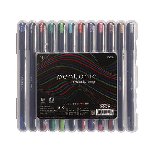 Pentonic Gel Pen, Stick, Assorted Point Sizes, Assorted Ink Colors, Black Barrel, 12/pack