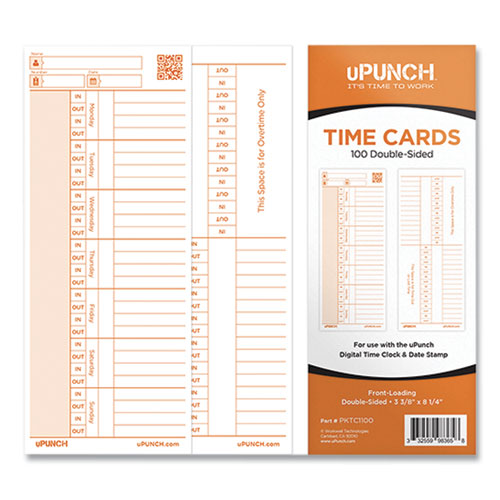 Time Clock Cards For Pk1100 Time Clock, Two Sides, 3.38 X 8.25, 100/pack