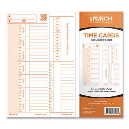 Time Clock Cards For Pk1100 Time Clock, Two Sides, 3.38 X 8.25, 100/pack