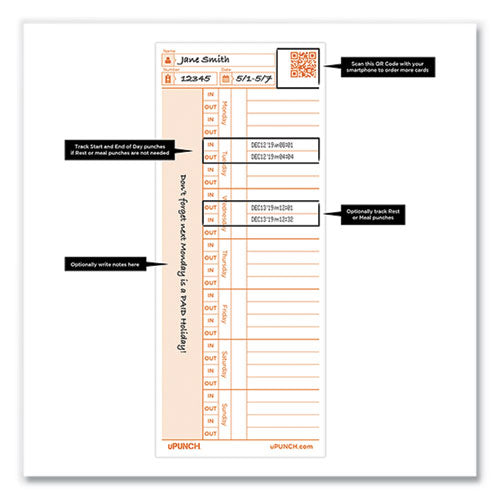Time Clock Cards For Pk1100 Time Clock, Two Sides, 3.38 X 8.25, 100/pack