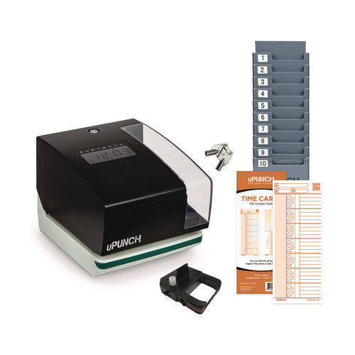 Digital Time Clock And Date Stamp Bundle, Digital Display, Black