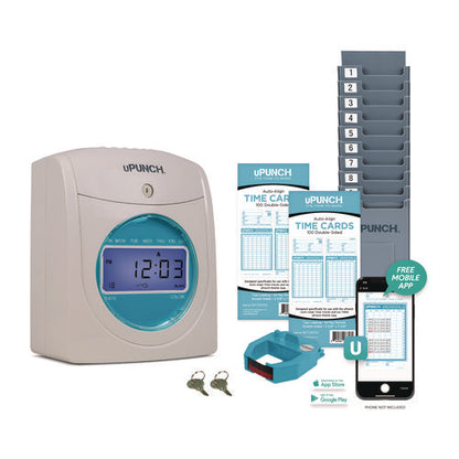 Digital Auto-align Punch Time Clock Bundle, Digital Display, White