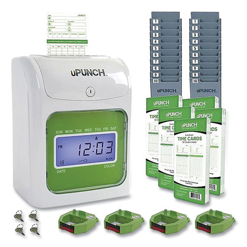 Ub1000 Electronic Non-calculating Time Clock Bundle, Digital Display, Beige/green