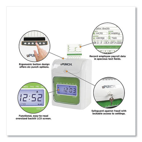 Ub1000 Electronic Non-calculating Time Clock Bundle, Digital Display, Beige/green