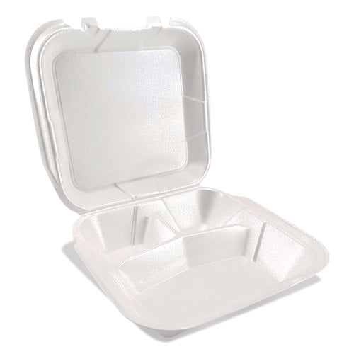 Foam Hinged Lid Containers, 3-compartment, 9 X 9 X 3, White, Foam, 200/carton