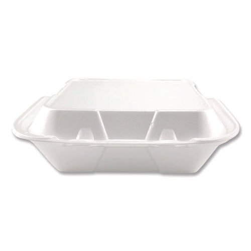 Foam Hinged Lid Containers, 3-compartment, 9 X 9 X 3, White, Foam, 200/carton