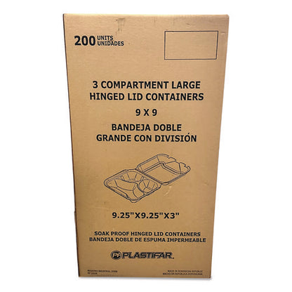 Foam Hinged Lid Containers, 3-compartment, 9 X 9 X 3, White, Foam, 200/carton
