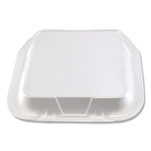 Foam Hinged Lid Containers, 3-compartment, 9 X 9 X 3, White, Foam, 200/carton
