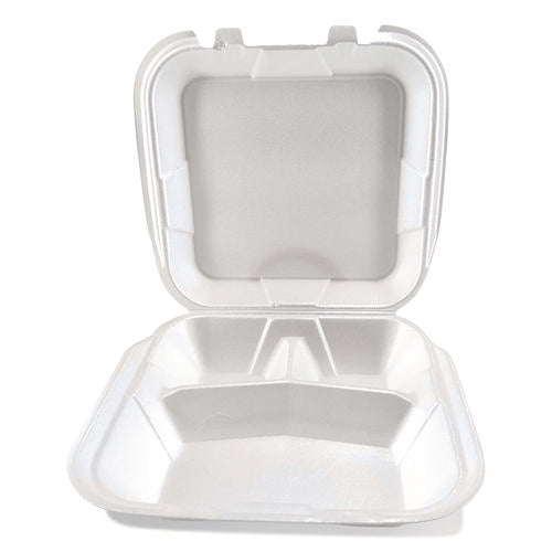 Foam Hinged Lid Containers, 3-compartment, 9 X 9 X 3, White, Foam, 200/carton