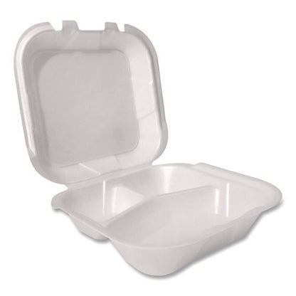 Foam Hinged Lid Containers, 3-compartment, 8.56 X 8 X 2.76, White, Foam, 200/carton