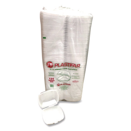 Foam Hinged Lid Containers, 6 X 6 X 3, White, Foam, 500/carton