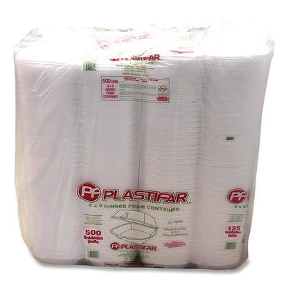 Foam Hinged Lid Containers, 6 X 6 X 3, White, Foam, 500/carton