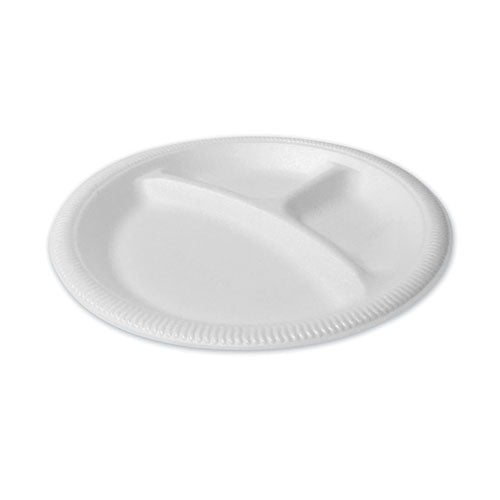 Foam Dinnerware, 3-compartment Plate, 9" Dia, White, 125/sleeve, 4 Sleeves/pack