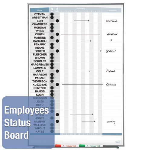 Matrix Employee In/out Board, Vertical, 36-person Tracking, 34" X 23", White Surface, Satin Aluminum Frame