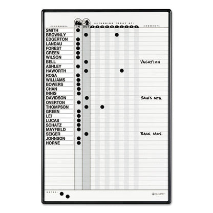 Employee In/out Board System, 36-person Tracking, 24" X 36", White/gray Surface, Black Aluminum Frame
