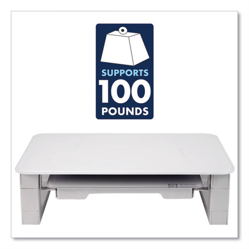 Adjustable Height Desktop Glass Monitor Riser With Dry-erase Board, 14 X 10.25 X 2.5 To 5.25, White, Supports 100 Lb