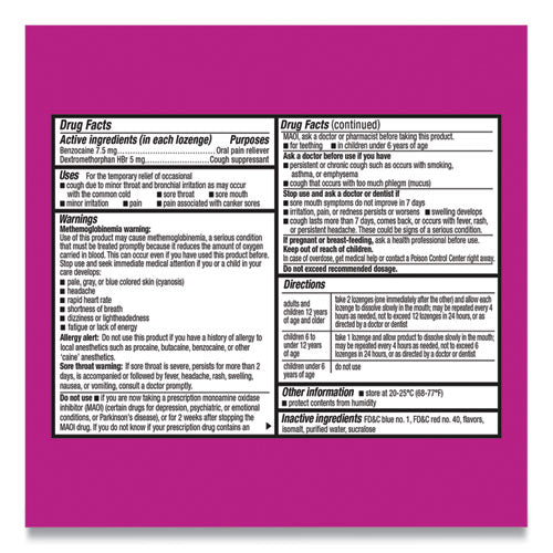 Sore Throat And Cough Lozenges, Mixed Berry, 16/pack, 24 Packs/carton