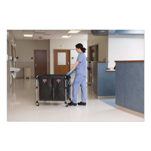 Two-compartment Collapsible X-cart, Synthetic Fabric, 2.49 Cu Ft Bins, 24.1" X 35.7" X 34", Black/silver