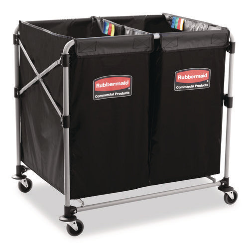 Two-compartment Collapsible X-cart, Synthetic Fabric, 2.49 Cu Ft Bins, 24.1" X 35.7" X 34", Black/silver