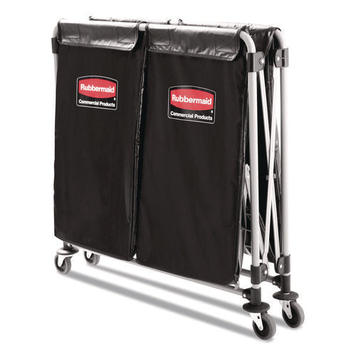 Two-compartment Collapsible X-cart, Synthetic Fabric, 2.49 Cu Ft Bins, 24.1" X 35.7" X 34", Black/silver