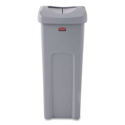 Universal Square Trash Can With Swing Lid, 23 Gal, Plastic, Gray