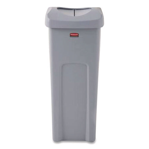 Universal Square Trash Can With Swing Lid, 23 Gal, Plastic, Gray
