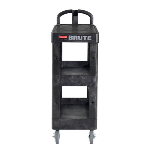 Brute 3-shelf Heavy-duty Ergo Flat Utility Cart, Plastic, 3 Shelves, 600 Lb Capacity, 25.24" X 48.63" X 46.18", Black