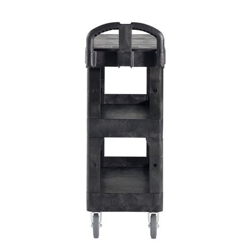 Brute 3-shelf Heavy-duty Ergo Flat Utility Cart, Plastic, 3 Shelves, 600 Lb Capacity, 25.24" X 48.63" X 46.18", Black