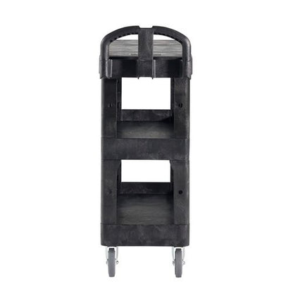 Brute 3-shelf Heavy-duty Ergo Flat Utility Cart, Plastic, 3 Shelves, 600 Lb Capacity, 25.24" X 48.63" X 46.18", Black