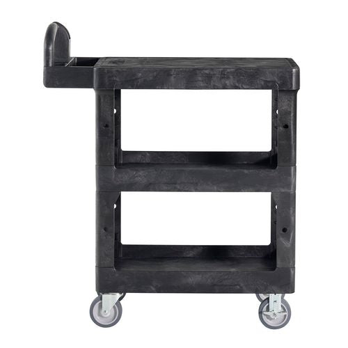 Brute 3-shelf Heavy-duty Ergo Flat Utility Cart, Plastic, 3 Shelves, 600 Lb Capacity, 25.24" X 48.63" X 46.18", Black