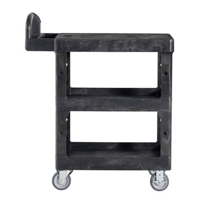 Brute 3-shelf Heavy-duty Ergo Flat Utility Cart, Plastic, 3 Shelves, 600 Lb Capacity, 25.24" X 48.63" X 46.18", Black