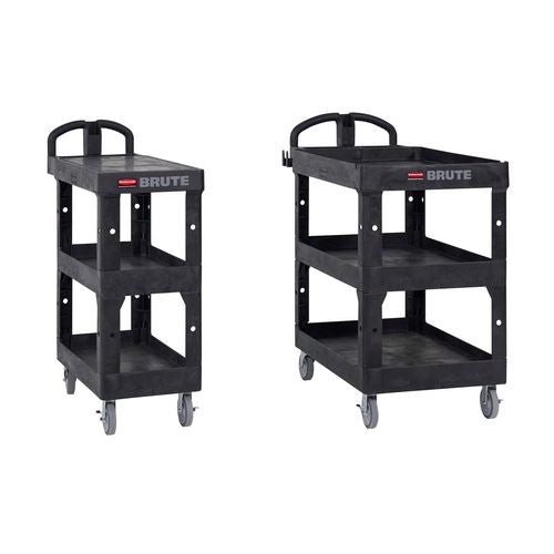 Brute 3-shelf Heavy-duty Ergo Flat Utility Cart, Plastic, 3 Shelves, 600 Lb Capacity, 25.24" X 48.63" X 46.18", Black