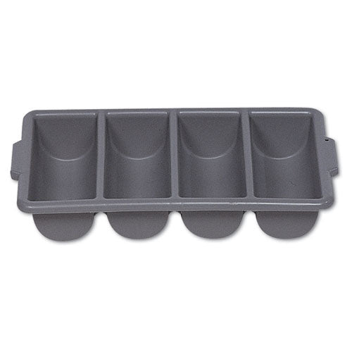 Cutlery Bin, 4 Compartments, 11.5 X 21.25 X 3.75, Plastic, Gray