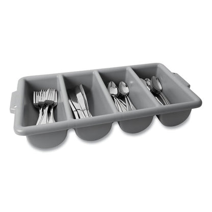 Cutlery Bin, 4 Compartments, 11.5 X 21.25 X 3.75, Plastic, Gray