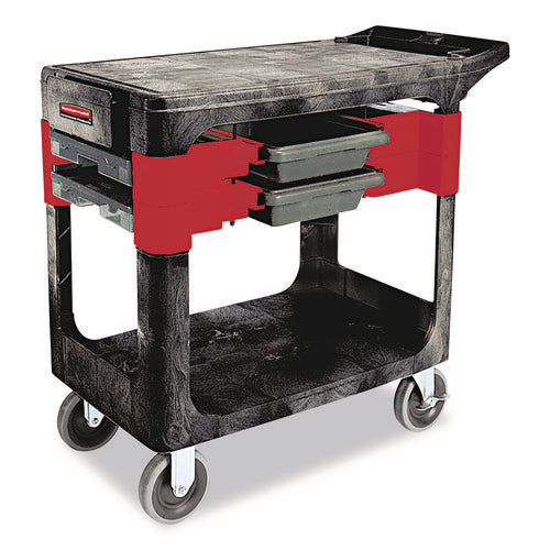 Two-shelf Trades Cart, Plastic, 2 Shelves, 2 Drawers, 330 Lb Capacity, 19.25" X 38" X 33.38", Black