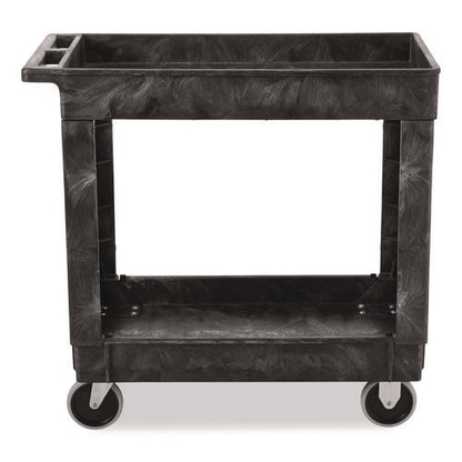 Heavy-duty Flat-handle Maintenance/utility Cart, Plastic, 2 Shelves, 500 Lb Capacity, 34.13" X 17.38" X 32.38", Black