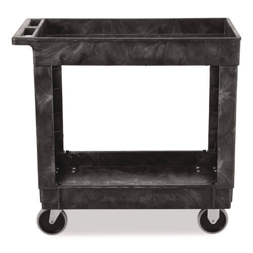 Heavy-duty Flat-handle Maintenance/utility Cart, Plastic, 2 Shelves, 500 Lb Capacity, 34.13" X 17.38" X 32.38", Black