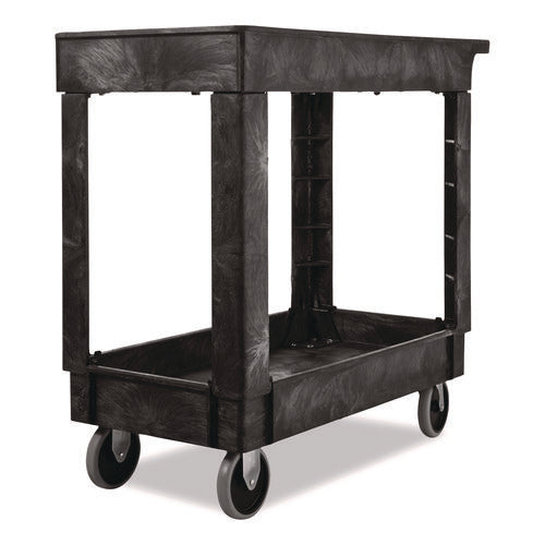 Heavy-duty Flat-handle Maintenance/utility Cart, Plastic, 2 Shelves, 500 Lb Capacity, 34.13" X 17.38" X 32.38", Black