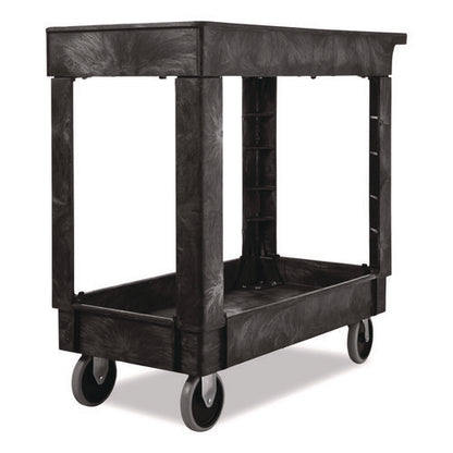 Heavy-duty Flat-handle Maintenance/utility Cart, Plastic, 2 Shelves, 500 Lb Capacity, 34.13" X 17.38" X 32.38", Black