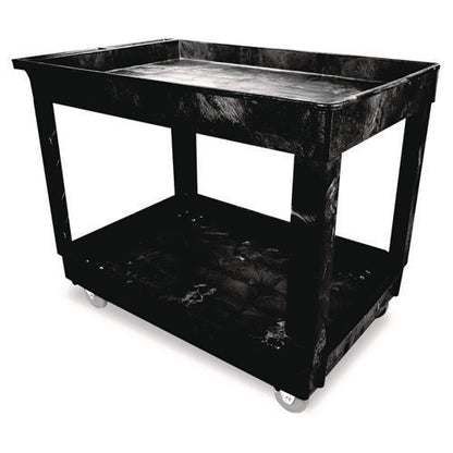 Heavy-duty Flat-handle Maintenance/utility Cart, Plastic, 2 Shelves, 500 Lb Capacity, 24" X 40" X 31.25", Black