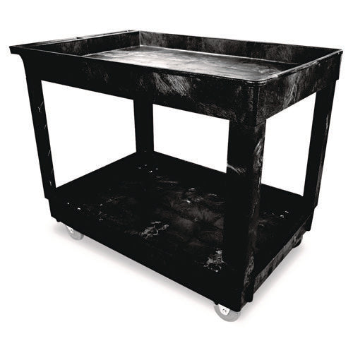 Heavy-duty Flat-handle Maintenance/utility Cart, Plastic, 2 Shelves, 500 Lb Capacity, 24" X 40" X 31.25", Black