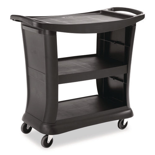 Executive Service Cart, Plastic, 3 Shelves, 300 Lb Capacity, 20.33" X 38.9" X 38.9", Black