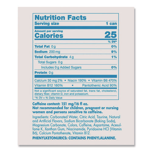 Sugar-free Energy Drink, 12 Oz Can, 24/carton