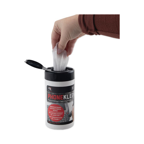 Phonekleen Premoistened Antibacterial Wipes, Cloth, 5 X 5, 50/tub