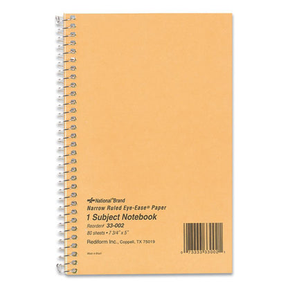 Single-subject Wirebound Notebooks, Narrow Rule, Brown Board Cover, (80) 7.75 X 5 Eye-ease Green Sheets